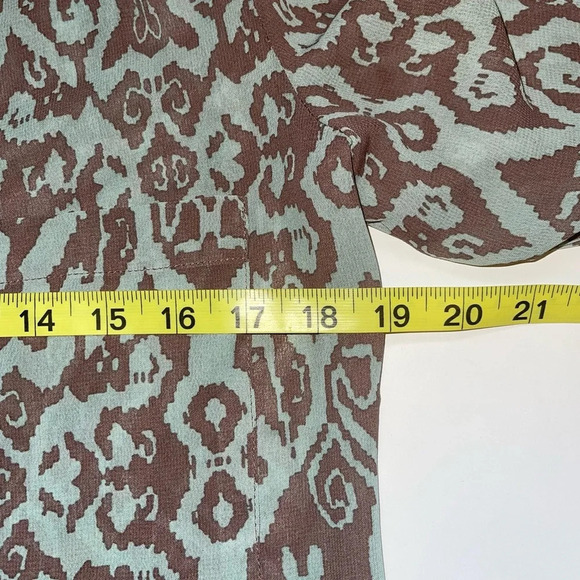 BKE Buckle Mint Green & Brown Boho Printed Semi-sheer Blouse Medium Women’s - Picture 6 of 9